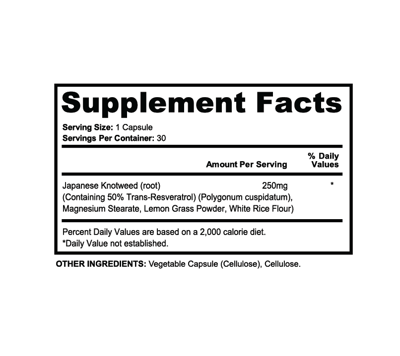 Supplement Facts for Resveratrol Formula