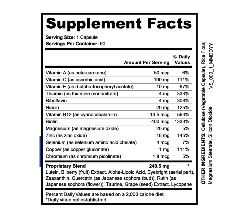 Supplement Facts for Vision Support
